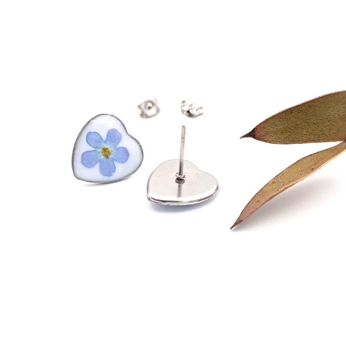 Náušnice - Nezábudky v srdiečkach