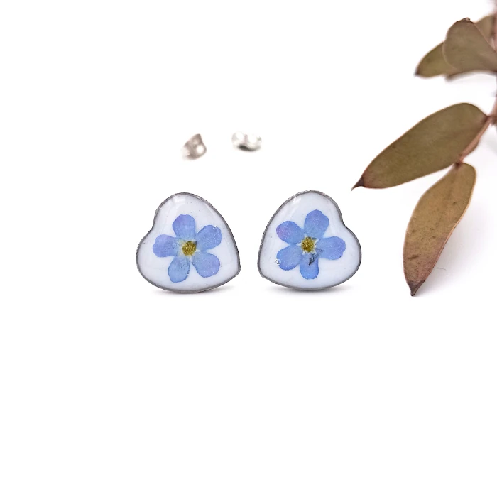 Náušnice - Nezábudky v srdiečkach