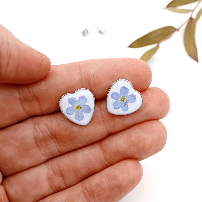 Náušnice - Nezábudky v srdiečkach