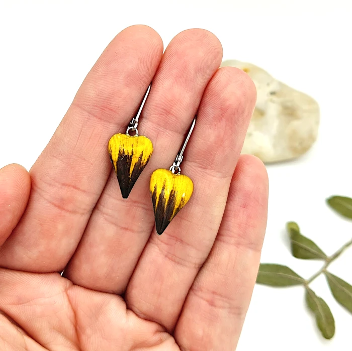 Náušnice - Slnečnicové srdiečka